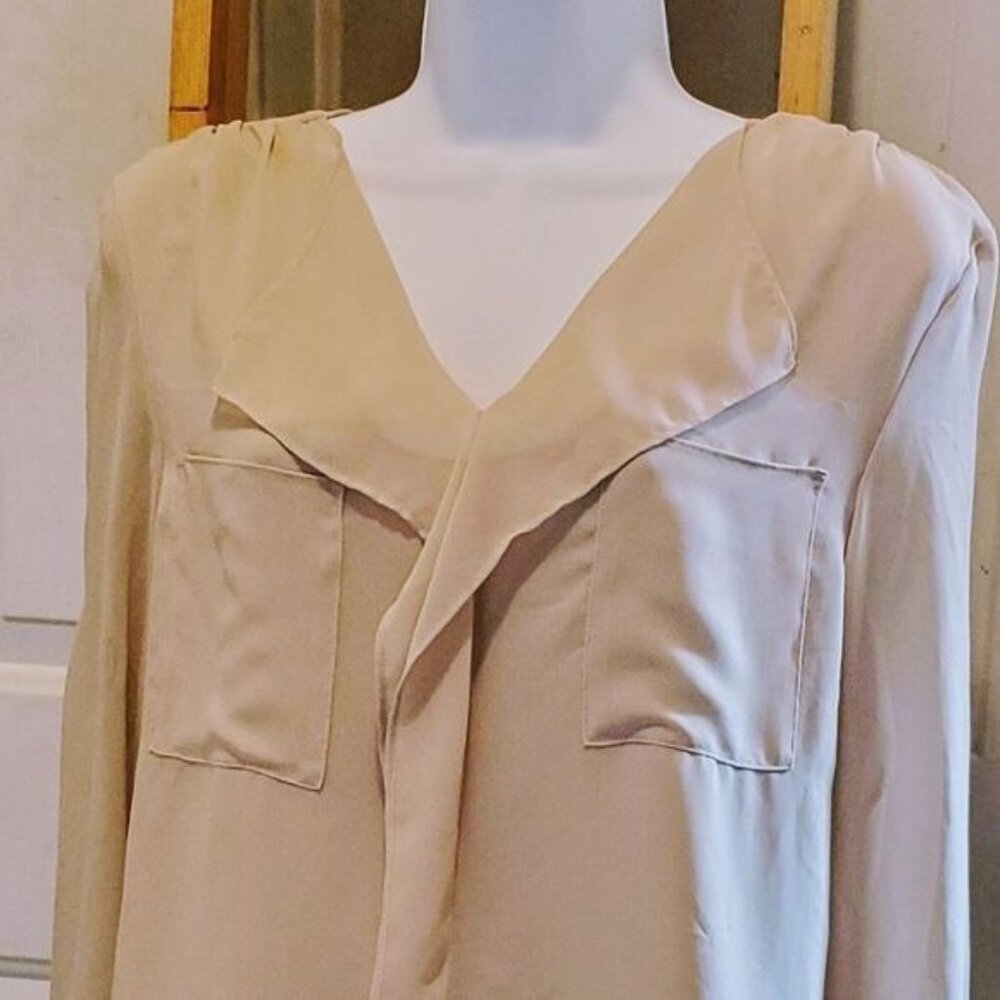 Calvin Klein Blouse M Long Sleeve Sheer Pocket Old Money Quiet Luxury Clean Girl - Picture 3 of 8